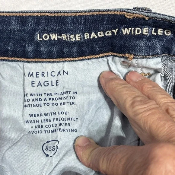 American Eagle Y2K Baggy Wide Leg Jeans Women’s 16 Long Low Rise - Picture 15 of 16